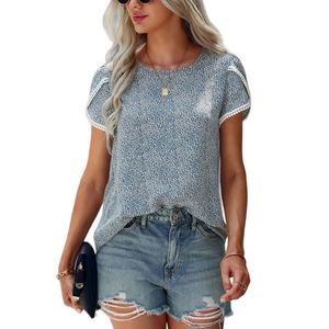 Danqi Blue Polka Dot Tulip-Sleeve Top Size XL